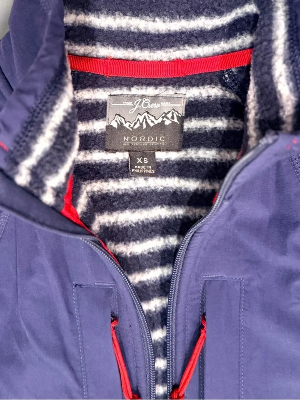 J.Crew Nordic Jacket XS Navy Stripe Full Zip Softshell Fleece Lined Outdoor